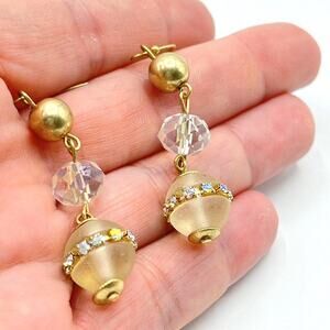 Vintage Gold Tone AB Crystal Glass Bead Dangle Drop Earrings 2"